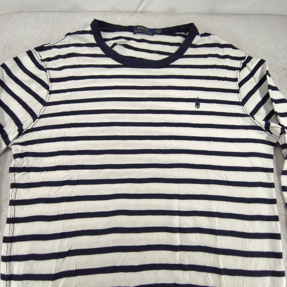 Polo Ralph Lauren Crew Neck Long Sleeve Shirt Mens Size Medium M White Navy